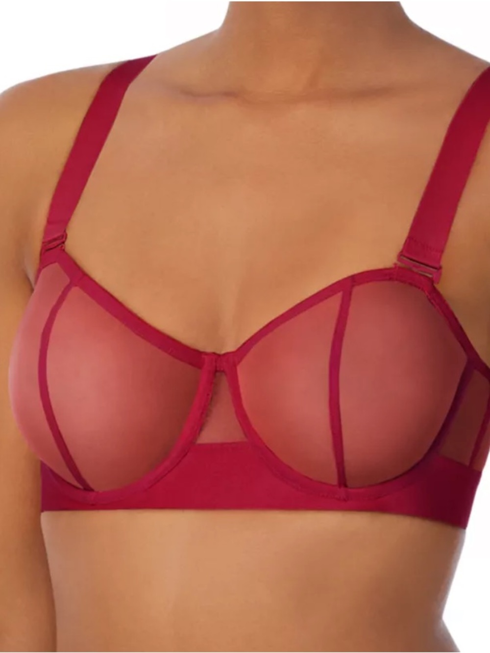 NWT DKNY Sheers Convertible Strapless Bra DK4939 Red 34B
